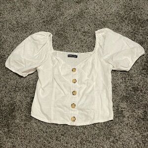 Abercrombie & Fitch White Puff Sleeve Crop Top